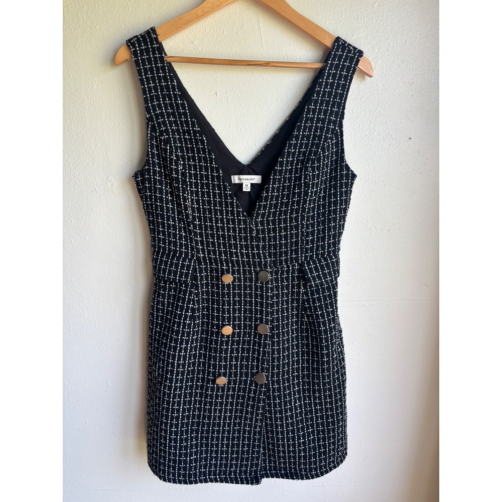 Francesca's Womens Black White Tweed V-Neck Double Breasted Mini Dress WS51214 M